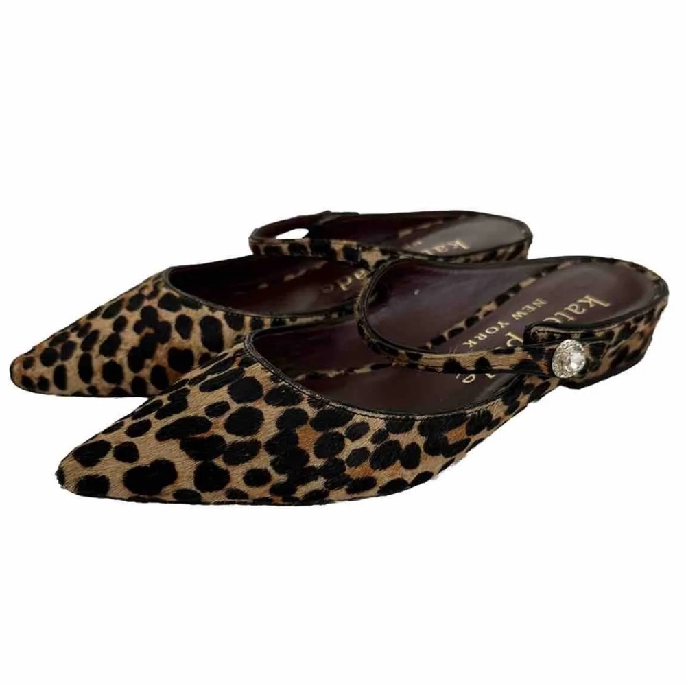 KATE SPADE Meg Marisol Pointed Toe Mules Shoes Crystal Leopard Pony Hair US 7 B